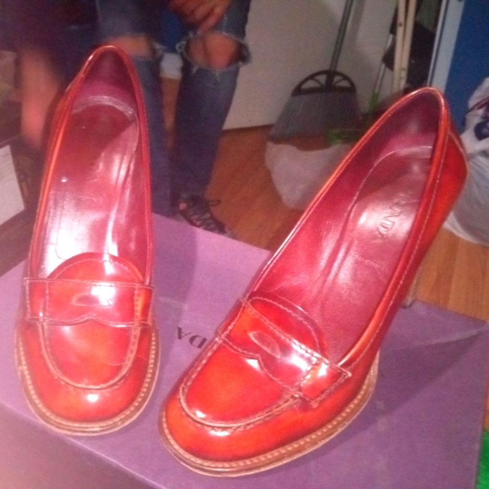 Prada penny loafer platform heals